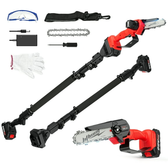DEREAL 2-in-1 Cordless Pole Saw, 4-Inch Extendable Pole Saw, 20V 4 Amps, Retractable Extension Rod Max Length 7 Feet