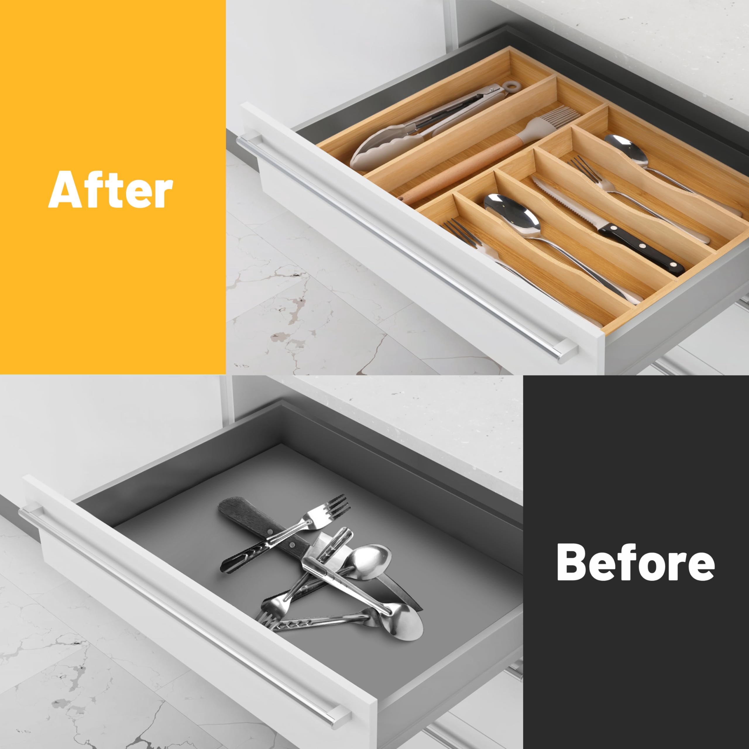 Kitchen Silverware Organizer  Drawer - Utensil Holder And Cutlery Tray With Grooved Dividers For Flatware 7 Slot