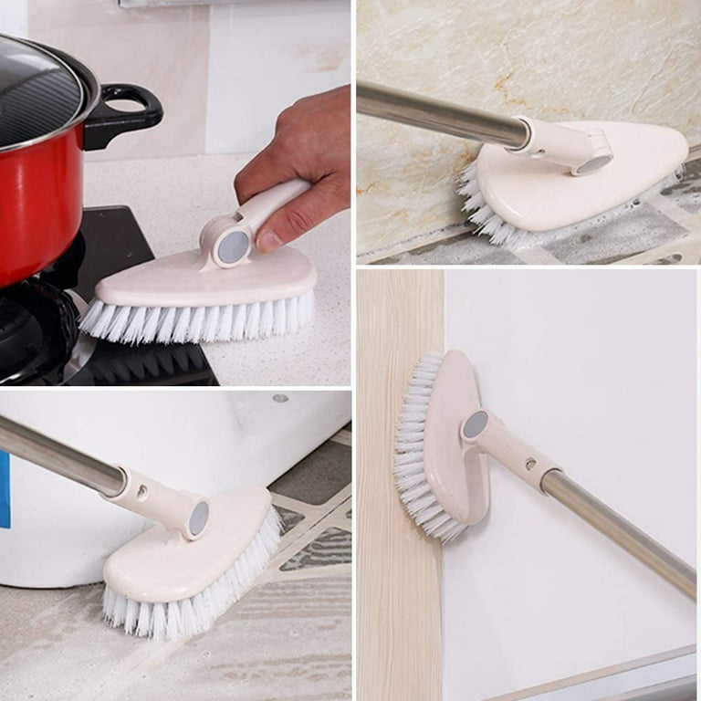 Floor Scrub Brush Bathroom Bathtub Shower Tile Grout Scrubber Rotatable 6.3inches Wide 35.4inches Long Handle Indoor Kitchen Push Broom Scrubbing