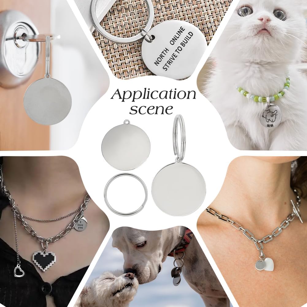 Metal Engraving Blanks Stainless Steel Stamping Blanks with Key Ring Round Blank Tags for DIY Crafts Necklace Making