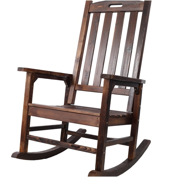 COSMOS Extra Wide Fir Wood Rocking Chair for Porch and Patio, High Back Brown Outdoor Rocker with Smooth Glide Motion
