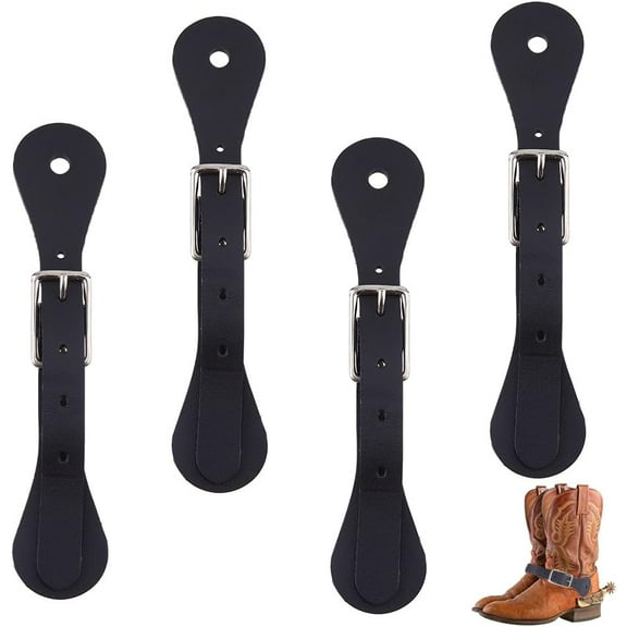 2 Pairs Leather Spur Straps Adjustable Boot Straps for Thigh High Boot with Alloy Center Bar Buckle for Equestrian Supplies Black 240x36x15.5mm Hole: 7.5mm 2 pairs/set