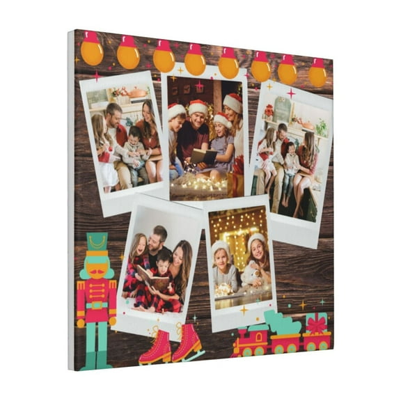 Custom Canvas Prints Green Brown Christmas Personalized Photo Image Collage DIY Framed Kit Wall Art Picture Room Decor 18x18 inch