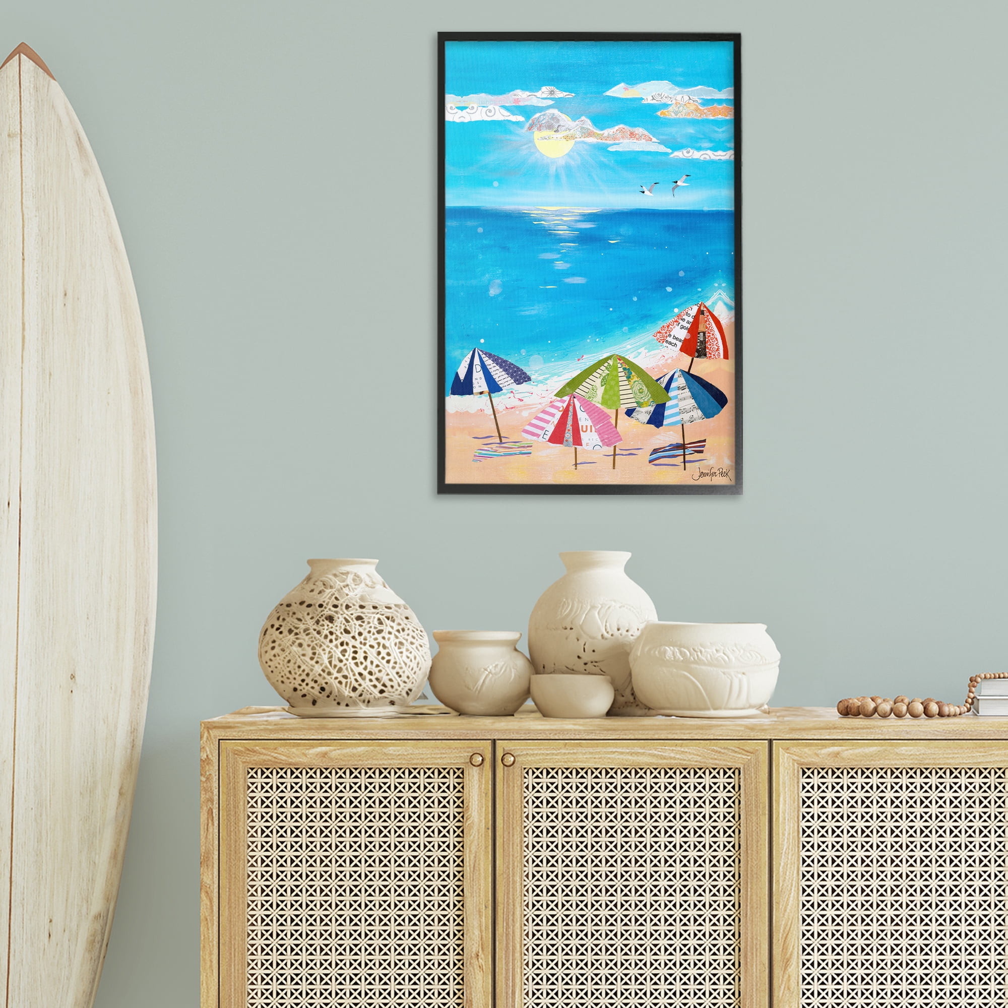 Stupell Industries Good Day Sunshine Coastal Painting Black Framed Art Print Wall Art, 20 x 30