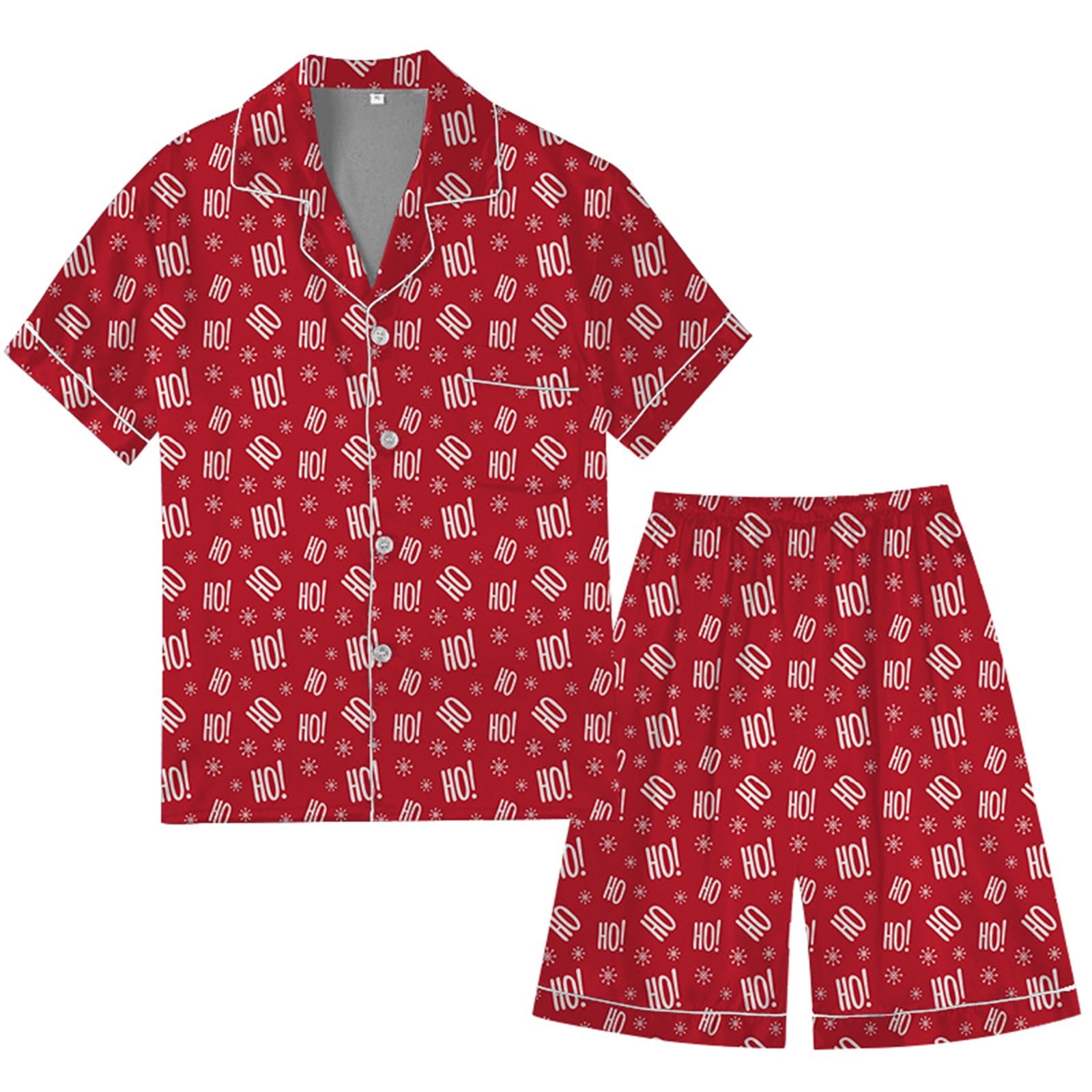 Ensemble De Pyjama Pour Hommes - Noël Imprimé Multicolore En Satin De Soie Manches Courtes Boutonné Vêtements De Nuit Pour Confort