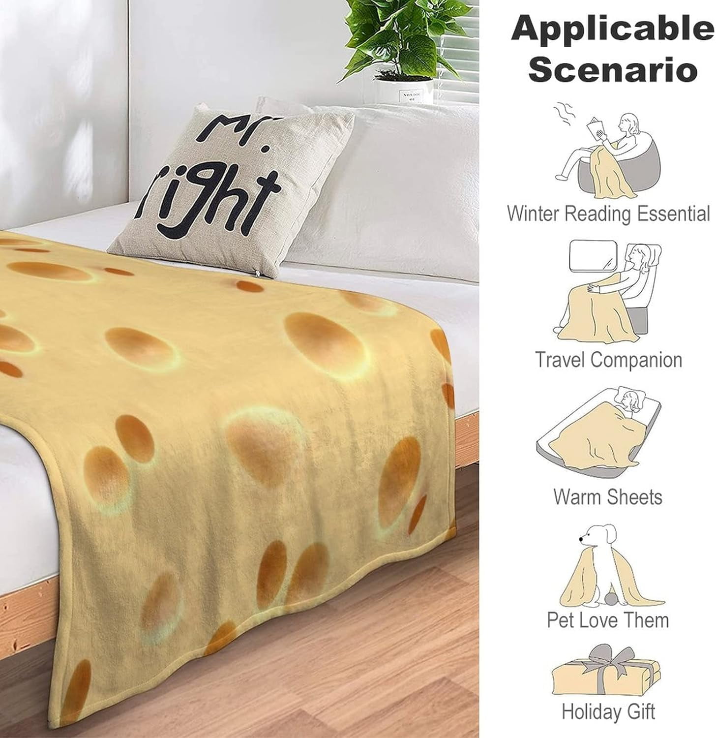 3D Funny Realistic Food Cheese Flannel Fleece Throw Blankets 50"X40" Soft Cozy Fluffy Winter Fall Blanket Cozy Soft Fuzzy Plush Home Decor for Couch Bed Sofa Living Room Bedroom