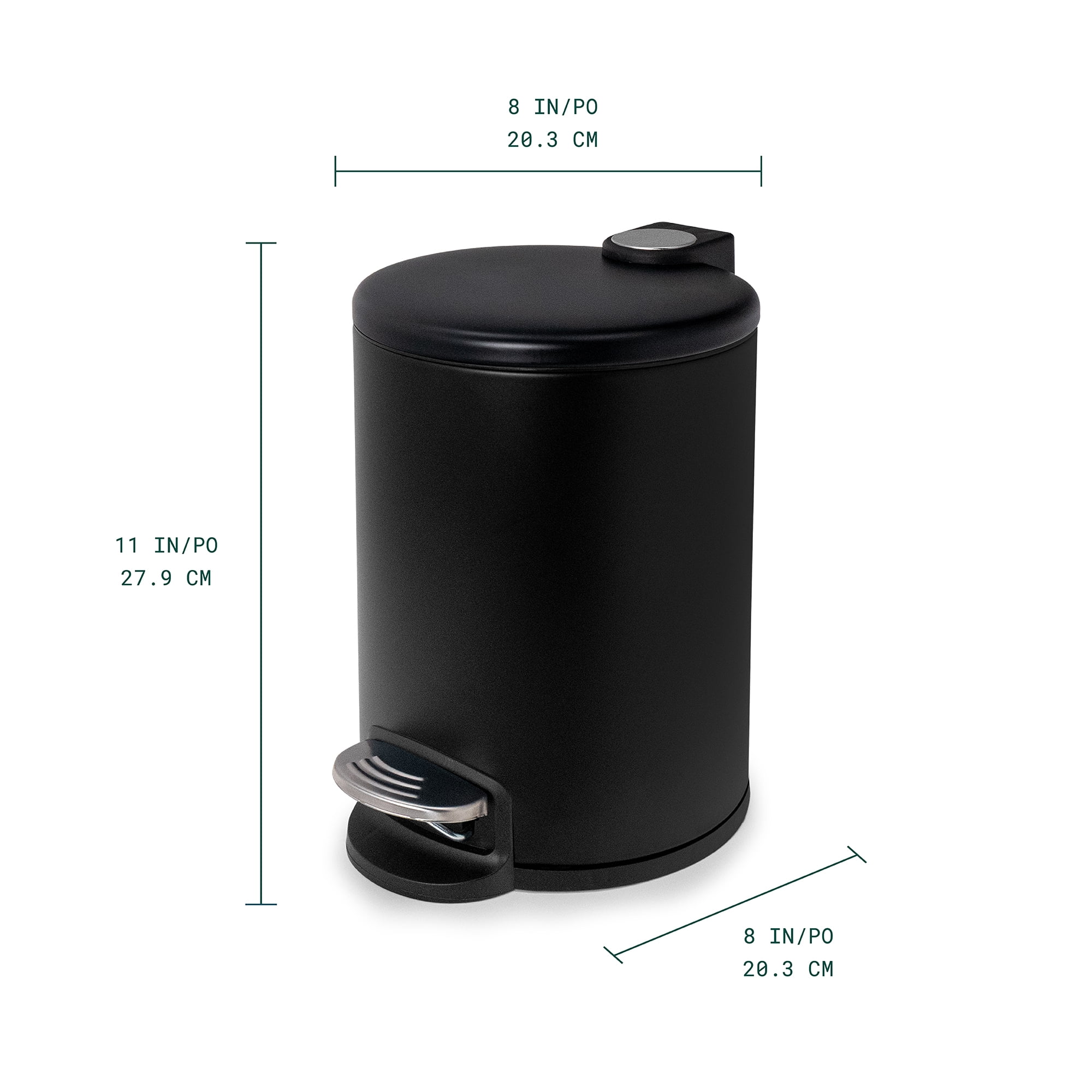 Acento Rondo 1.3 Gallon Round Step Trash Can with Soft-Close Lid, Removable Liner Bucket, Premium Pedal Metal Waste Bin for Bathroom, Bedroom, Dorm, Office, Matte Black