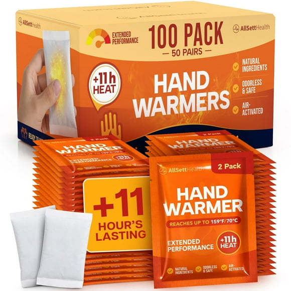 Calentadores de manos AllSett Health desechables, 50 pares (100 calentadores)