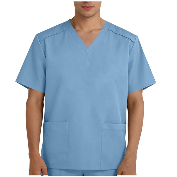 Camisetas de Verano para Hombre Manga Corta Suéter Cuello en V Camiseta de Bolsillo para el Uniforme Del Trabajador, Poliéster Suave Casual Top con Tela Transpirable para Diario