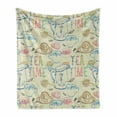 thumbnail image 1 of Tea Party Soft Flannel Fleece Throw Blanket, Pale Colored Tea Time Themed Image with Various Kitchenware and Sweets Pattern, Cozy Plush for Indoor and Outdoor Use, 70" x 90", Multicolor, by Ambesonne, 1 of 6