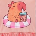 thumbnail image 3 of IPIO Girls Capybara Bubble Tea Dress, Coral Pink Heart Tulle Party Dress with Ruffle Sleeves, Cute Summer Birthday Outfit for Kids, 3 of 7