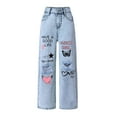 thumbnail image 4 of Hessimy Girls Wide Leg Jeans Size 12-14 Waterproof Outdoor Cargo Pants Jogger Heart Embroidered Denim Pants High Waist Parachute Pants Teen Girl Clothes Home Pants (Light Blue,160), 4 of 5