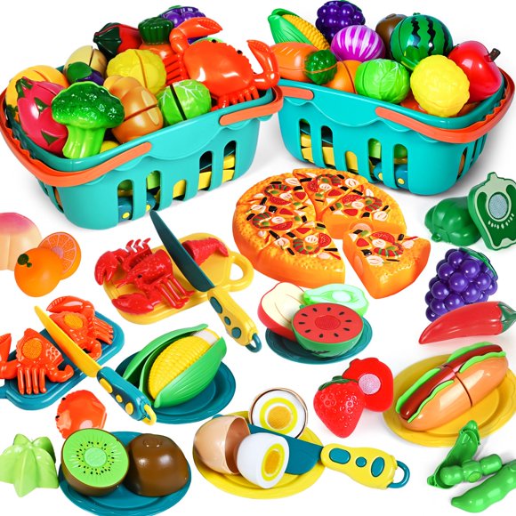 Juguete de comida Cutting Play Shemira, 100 unidades con 2 cestas para niños