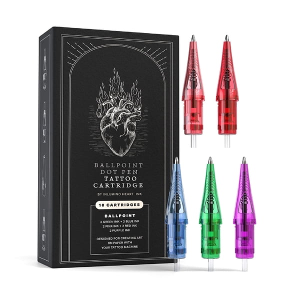 Inlumino Heart Ink 0.5mm Ballpoint Tattoo Cartridges – 10 Pack Original Ink cartridges