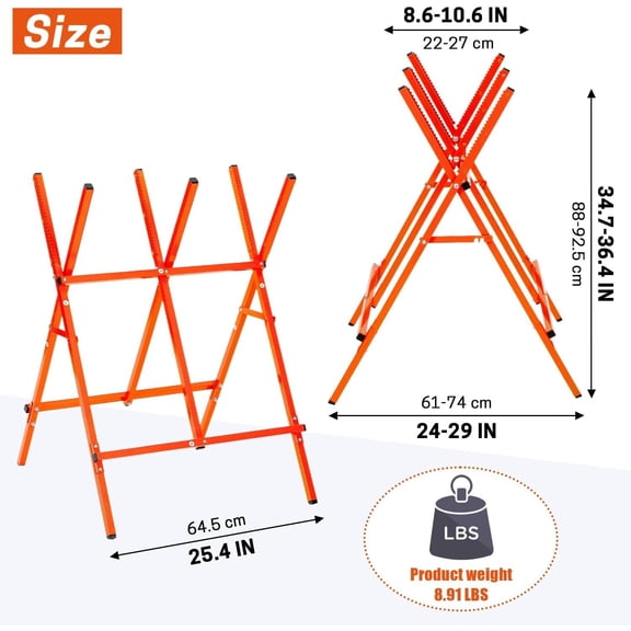 Log Saw , Foldable Steel Sawbuck, 10.6 in Diameter Wood Cutting Stand, Adjustable Sawhorse for Firewood Logging