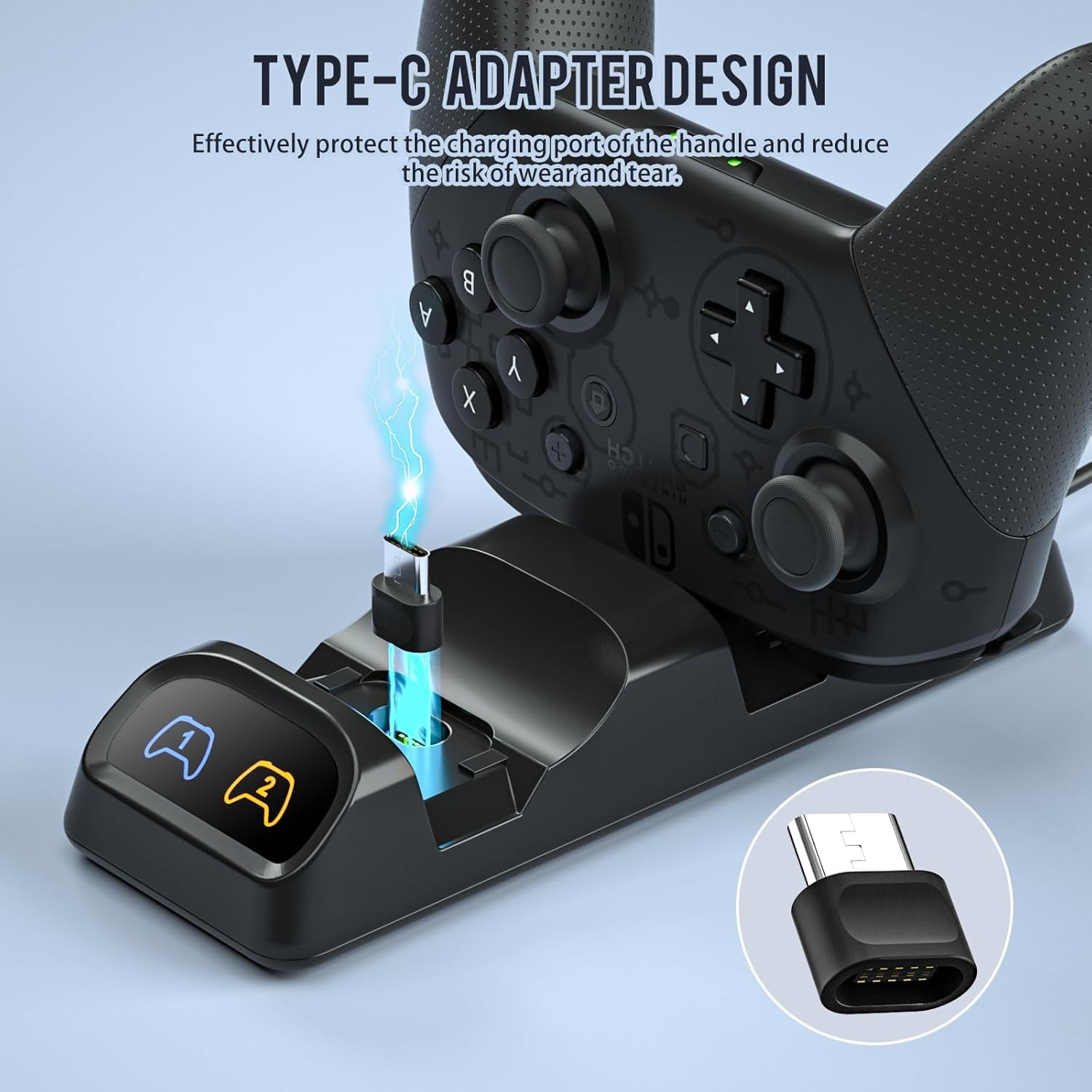 Switch Controller Charger, Fast Charging Dock for Switch 2 Pro Controller 2025, Xbox Series X/S, PS 5, and Type-C Gamepads – Dual Charger Station with LED Indicators, and Type-C Adapter