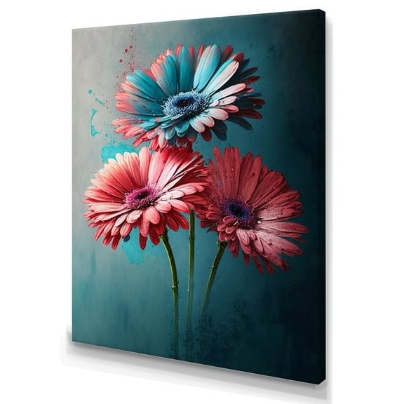 Designart Pink And Blue Flower Gerbera I Canvas Wall Art