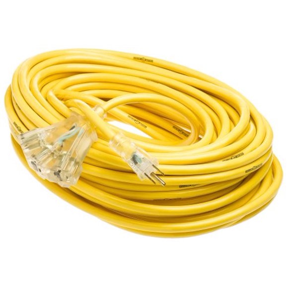 Yellow Jacket 2820 12/3 Heavy-Duty 15-Amp SJTW Contractor Extension Cord with Lighted Power Block, 100-Feet