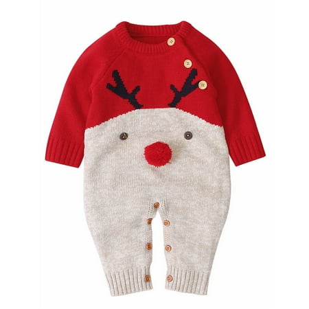 

Bagilaanoe Infant Baby Boys Girls Christmas Sweater Romper Toddler Reindeer Knit Jumpsuit Xmas Outfit