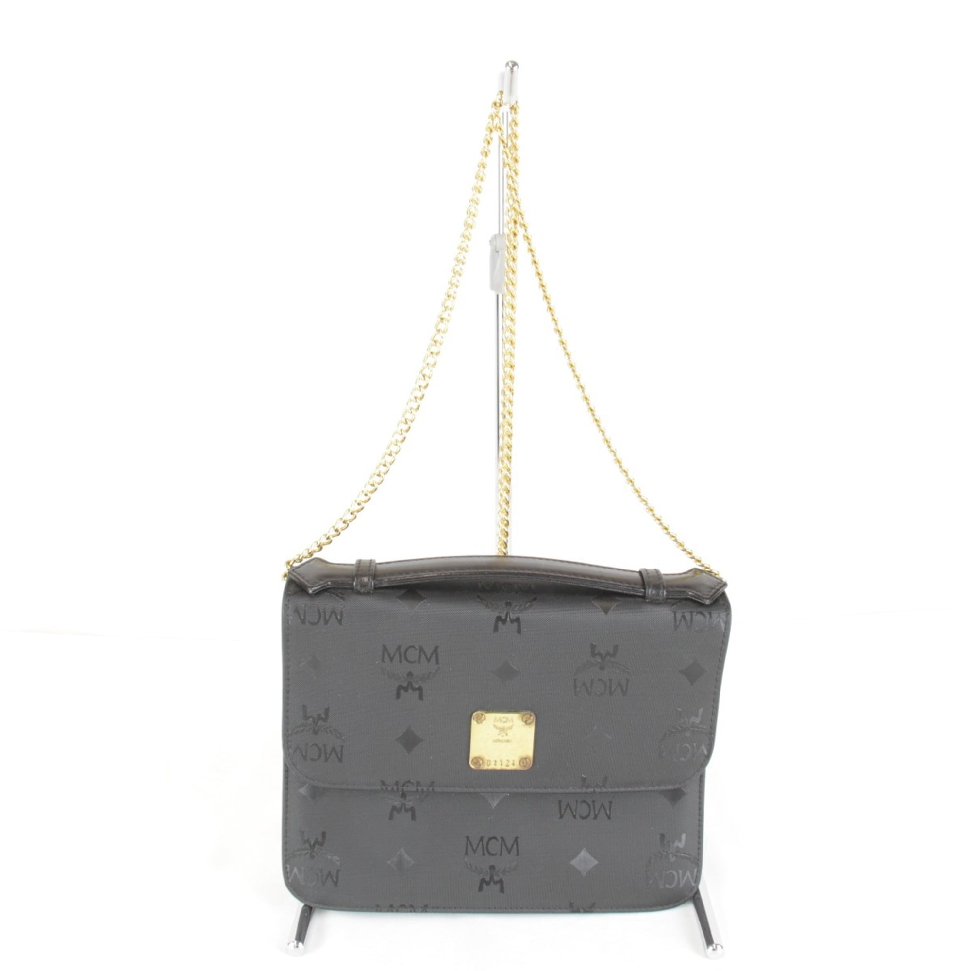 MCM 2Way White Logo Drawstring Bucket Backpack with Gold Chain Detail Brooklyn Bucket Bag | White Pebble Grain Leather main image 2
