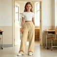 thumbnail image 4 of Girls Solid Wide Leg Sweatpants, Elastic Drawstring High Waist Loose Long Casual Trousers with Side Pockets, Soft Knit Pants for Big Kids School Daily Wear(Khaki,13-14 Years), 4 of 6