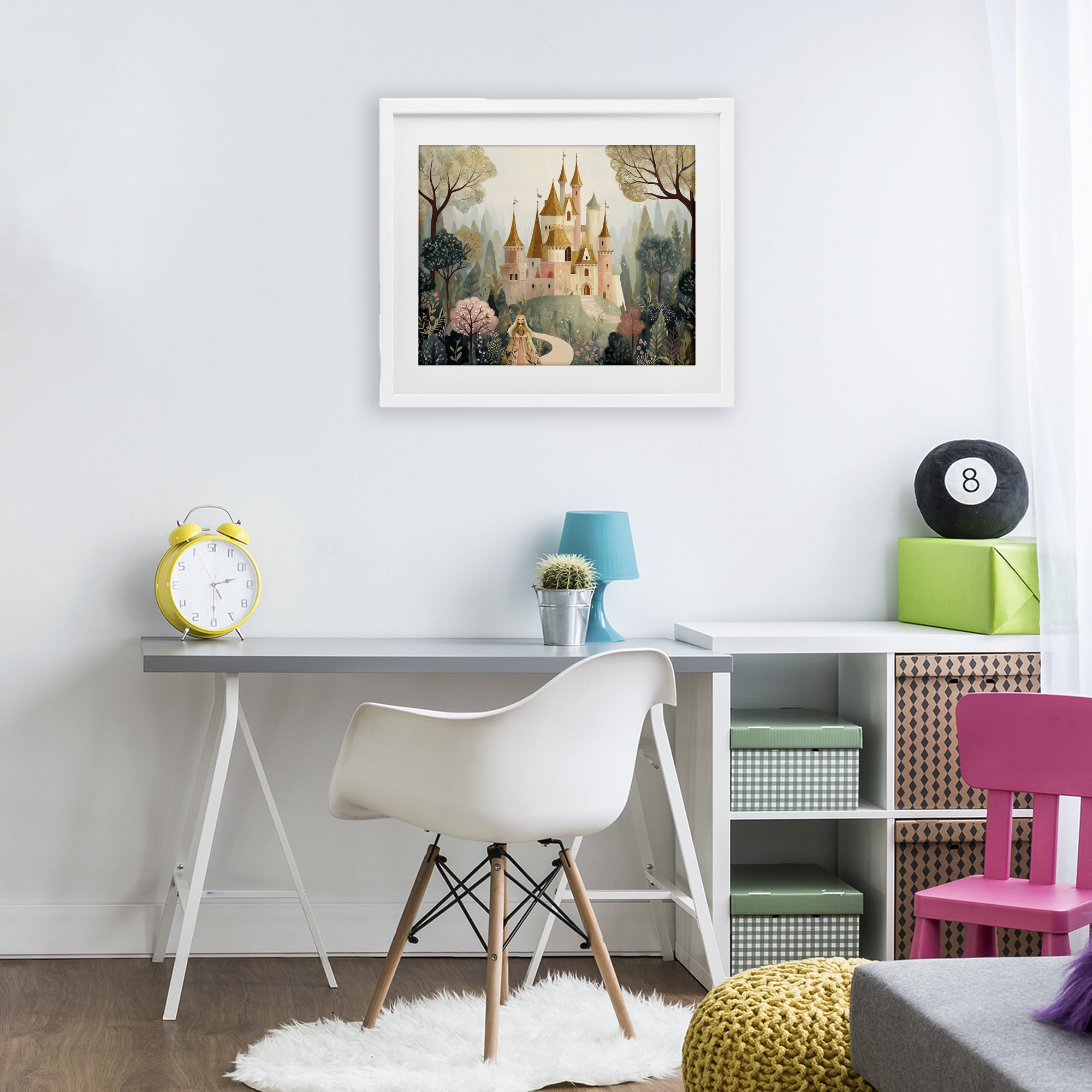 Stupell Industries Whimsical Castle Path White Framed Print Under Glass, design by Christine Simpson Art