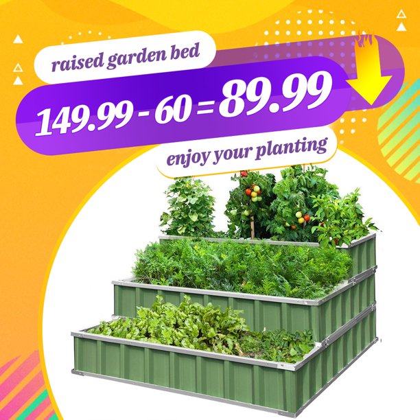 KING BIRD 3 Tiers Raised Garden Bed Kit Galvanized Steel Metal Patio