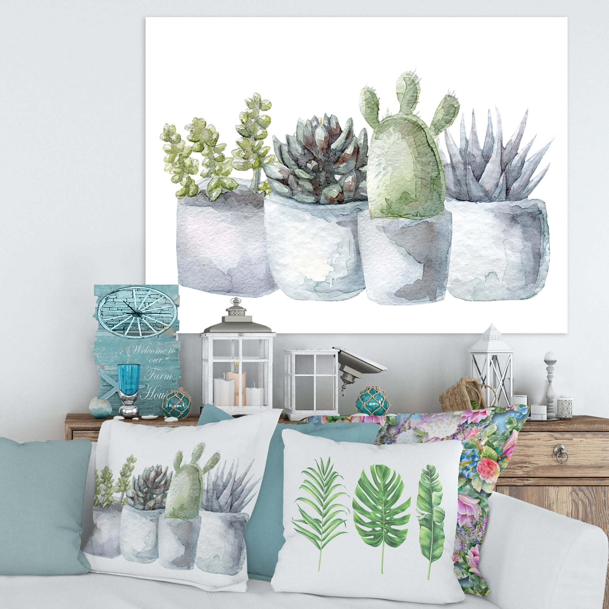 Succulent and Cactus House Plants I 40 in x 30 in Painting Canvas Art Print, by Designart