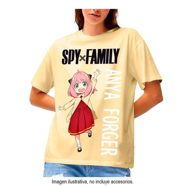 Playera Spy Family para Mujer, Manga Corta Anya Forger Oversize Amarillo Talla CH