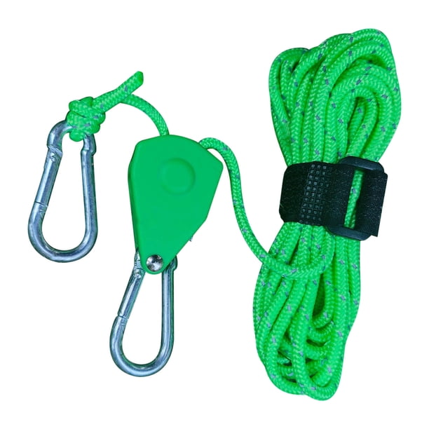 Cuerda tensora reflectante para tienda de campaña con polea de metal, cuerda de nailon de 4 mm x 4 m con trinquete ajustable para tensión de seguridad y visibilidad nocturna, para acampar,