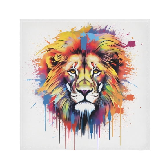 JSTEL Watercolor Lion Cloth Napkins Set of 1, 20x20 Inch Washable and Reusable Napkin for Decoupage Dinner Party Everyday Use