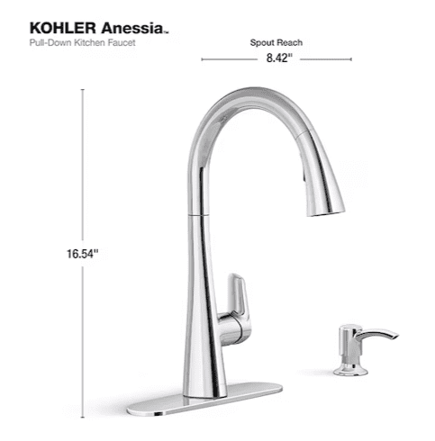 Kohler Anessia Touchless Pull-Down Kitchen Faucet with Optional Deck Plate