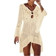 thumbnail image 5 of Qzwdhjm Womens Crochet Bathing Suit Coverups Hollow Out High-Low Dresses Long Bell Sleeve V Neck Swimsuits Coverup Beach Party Cover Ups, 5 of 5