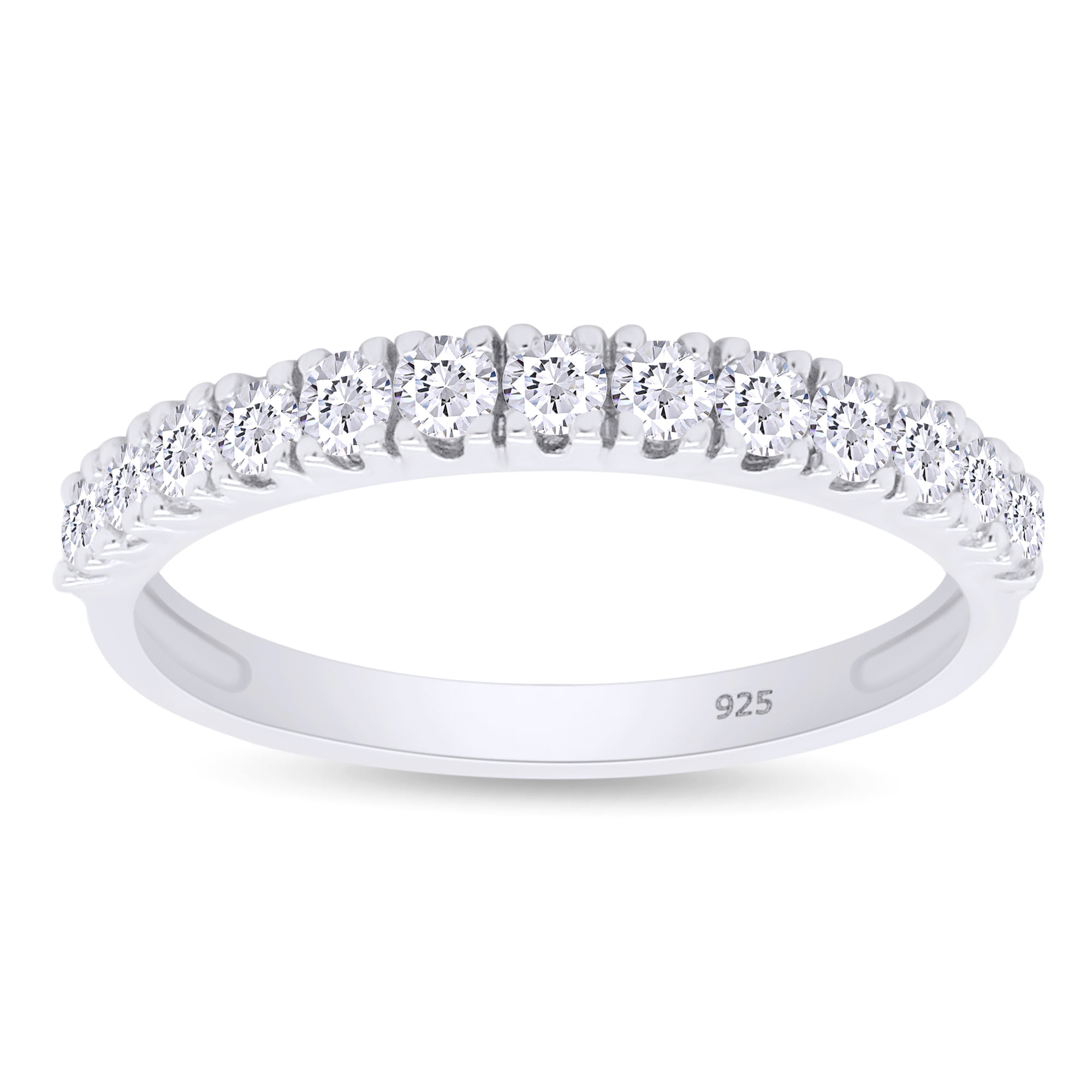 AFFY 0.40CT Moissanite Diamond Half Eternity Wedding Band Ring for Women 14K White Gold over Silver-4