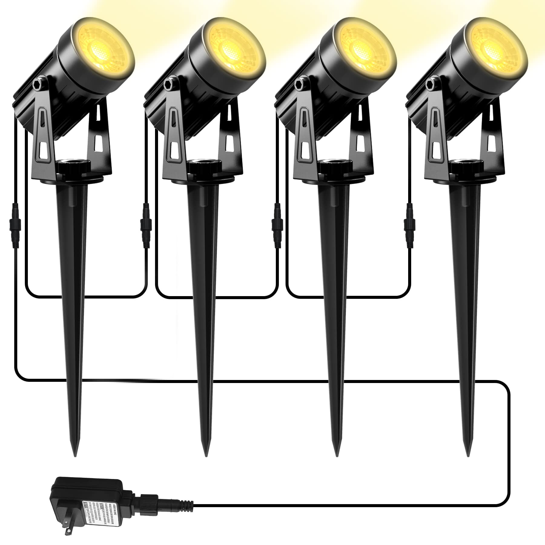 Landscape Lighting Outdoor Spotlights 12V Low Voltage Landscape Lights  with Transformer for Garden, Yard, Lawn, Pool, 43ft Cable with Stakes IP65  Waterproof Warm White(4-in-1)