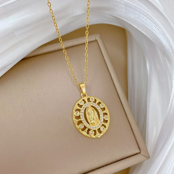 Vintage Round Maria Pendant Necklace Women's Versatile Premium 14K Yellow Gold Lip Chain Hot Selling Accessories