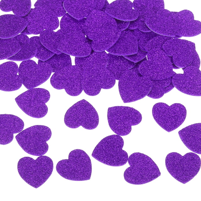 Uxcell 180Pcs Pegatinas de espuma con purpurina 1" autoadhesivas en forma de corazón morado