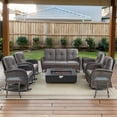 thumbnail image 2 of Opohoro 9-Piece Outdoor Patio Fire Pit Set with Sofa and Flat Arm, 43" Fire Pit Table, Propane Tank Cover for Deck Backyard, 2 of 19