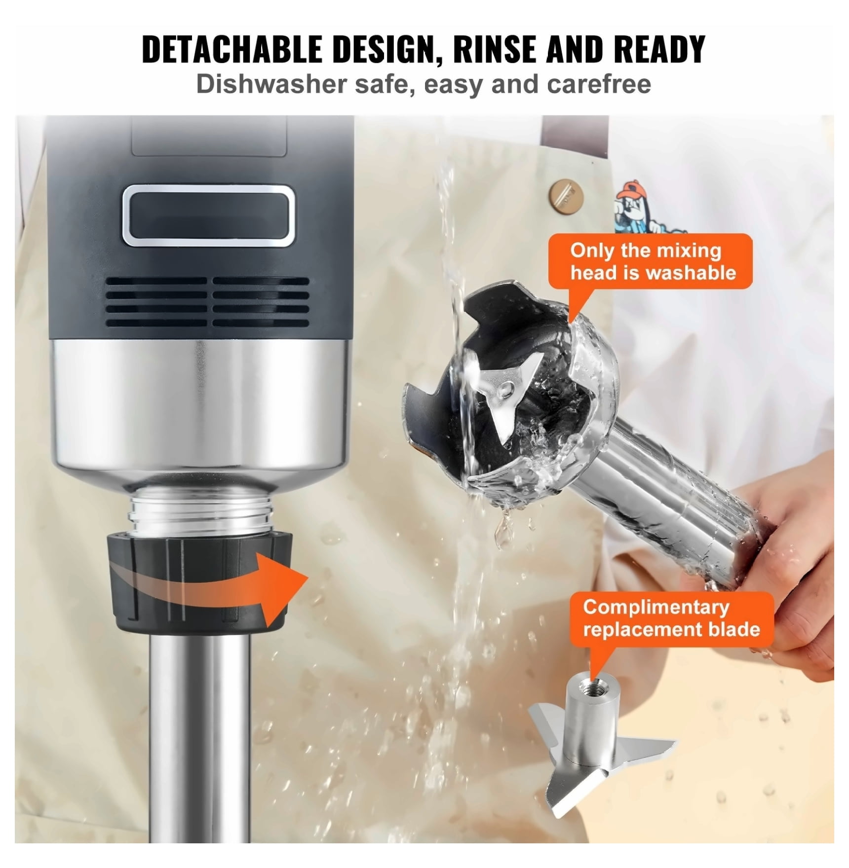 Immersion Blender 500W, Heavy Duty Hand Mixer, Variable Speed Stick Blender with Stainless Steel Blade, for Soup, Smoothie, Baby Food, Commercial Use