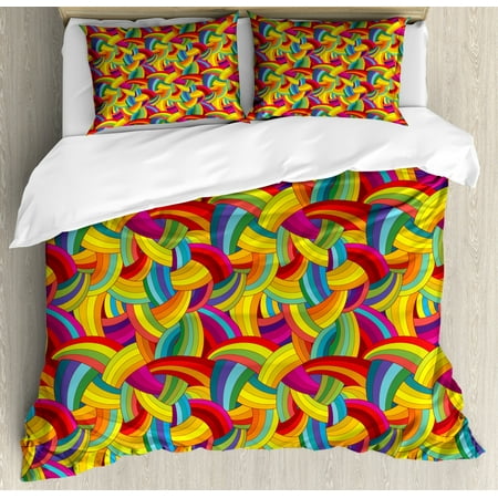 Psychedelic Queen Size Duvet Cover Set Colorful Rainbow Pattern