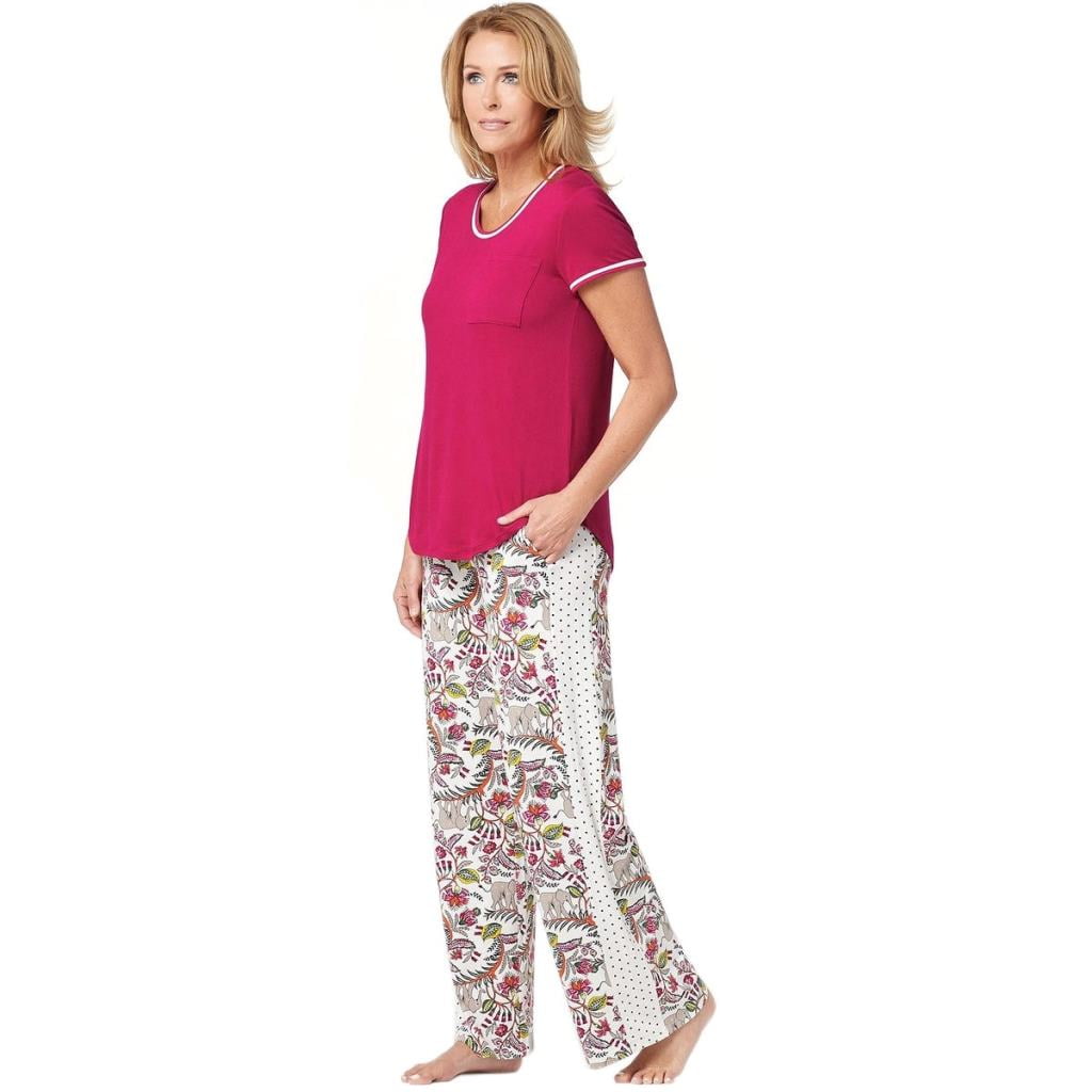 Cuddl Duds Womens Cool and Airy Jersey Color Block PJ Pajama Set, X