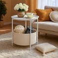 thumbnail image 5 of PinkSheep Round Side Table with Storage Bakset, Small Bedside Table End Table for Living Room Bedroom, White, 5 of 7