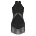 thumbnail image 3 of MSemis Women's Rhinestone Latin Samba Dance Leotard Tassel Salsa Rumba Ballroom Dance Costume Cocktail Dress Black M, 3 of 5