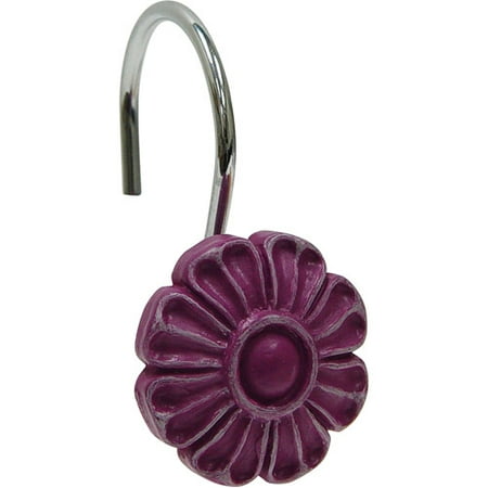 Elegant Home Resin Hooks Purple Flower Design, 12