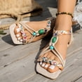 thumbnail image 2 of Rokment Women's Ethnic Boho Flat Dress Sandals Beach Vacation Casual Colorful Braided Wide Width Square Toe Low Heel Walking Sandals Summer Bride Wedding H Size 10.5, 2 of 5