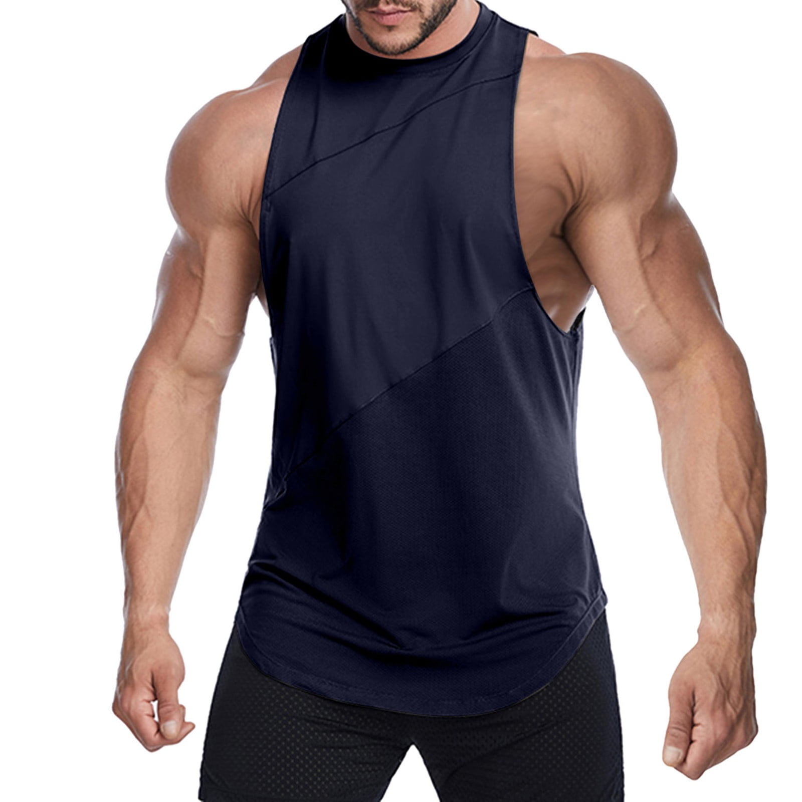 Blue Summer Sleeveless Oversized Loose Fit Running Tank Tops Men's Ice Silk  Vest Fitness Wide Shoulder Sports Seamless Quick Drying Inside And Outside