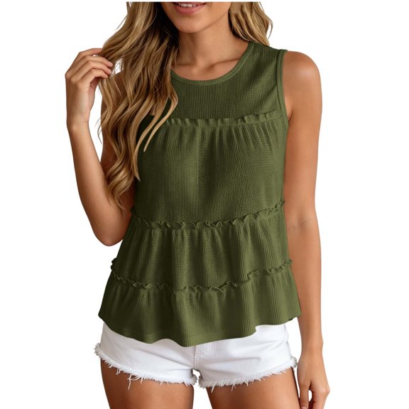 MAFYTYTPR Women's Tiered Ruffle Knit Tank Tops Spring Summer Solid Color Round Neck Casual Tops for Everyday Wear 1PC S-XXL