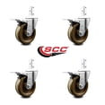 thumbnail image 2 of 4 Inch High Temp Phenolic 7/8 Inch Square Stem Caster Set Total Lock Brake SCC, 2 of 2