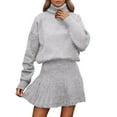 thumbnail image 2 of Letdown Womens Skirt 2 Piece Sweater Set Long Sleeve Turtleneck Sweaters Pleated Mini Skirt Knit Lounge Sets Fall Winter Clothes (Light Gray,XS), 2 of 5
