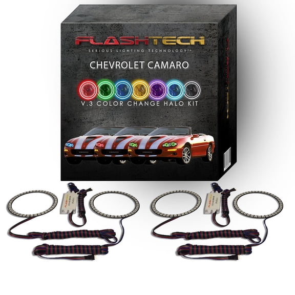 Flashtech RGB Multi Color Changing LED Halo kit for 1998-2002 Chevrolet Camaro Headlights